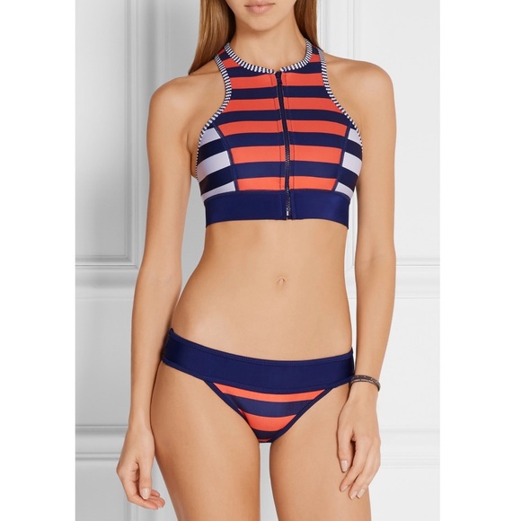 Duskii Saint Tropez Orange & Navy Striped Neoprene Bikini Set - Picture 1 of 15